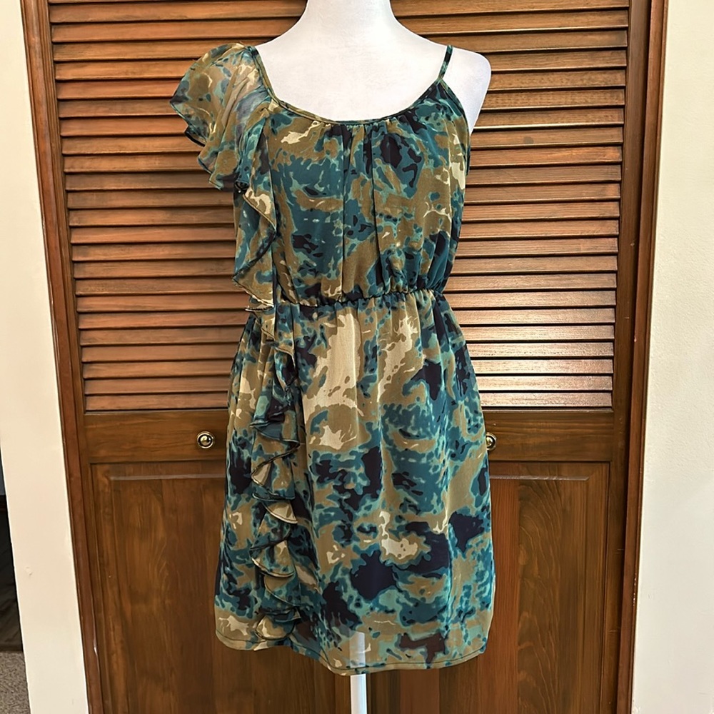 Angie Ruffled Blue/Green Floral Dress